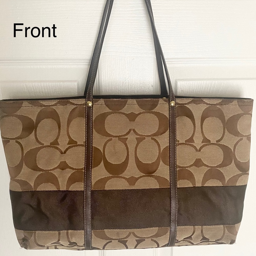 Coach Brown and Tan Canvas Tote Bag